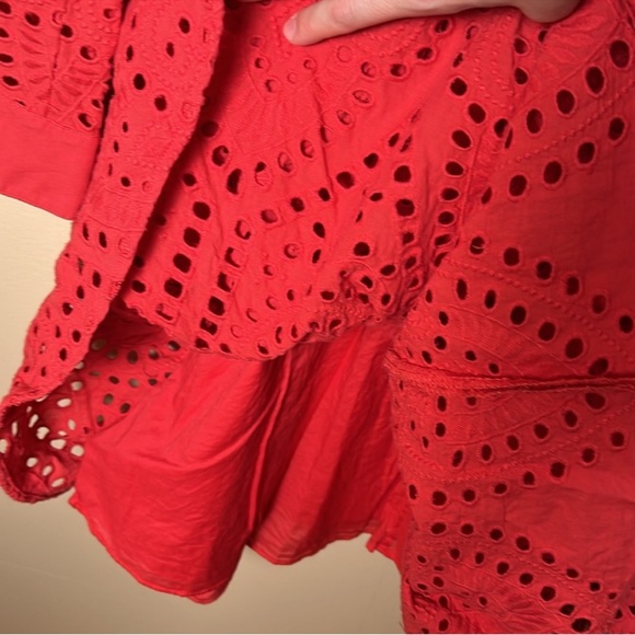 BCBGMaxAzria Eyelet Embroidery Cotton Dress M Rococo Red.  Fit and Flare - Picture 8 of 12